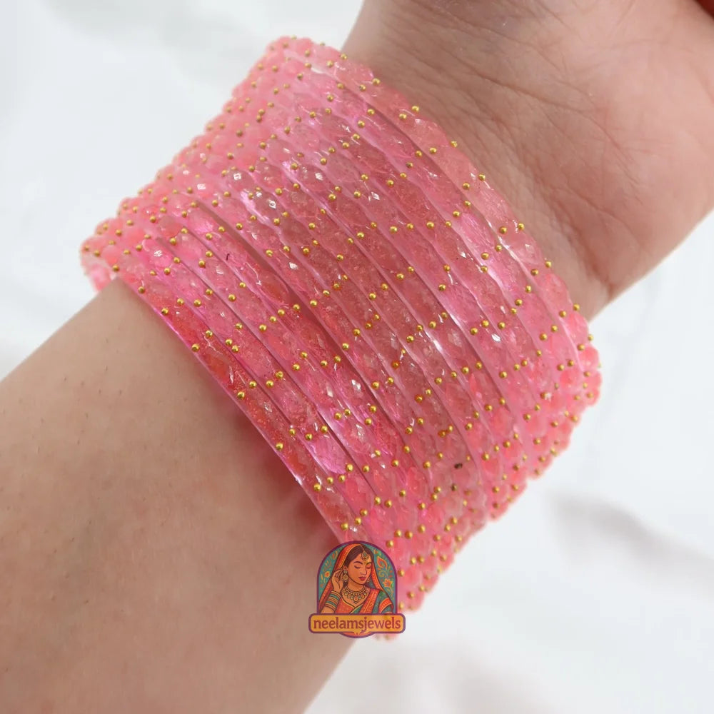 ’Petal Pink’ Crystal Cut Glass Bangle Set