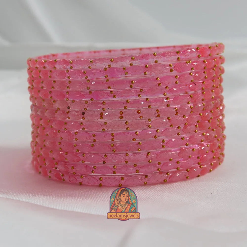 ’Petal Pink’ Crystal Cut Glass Bangle Set