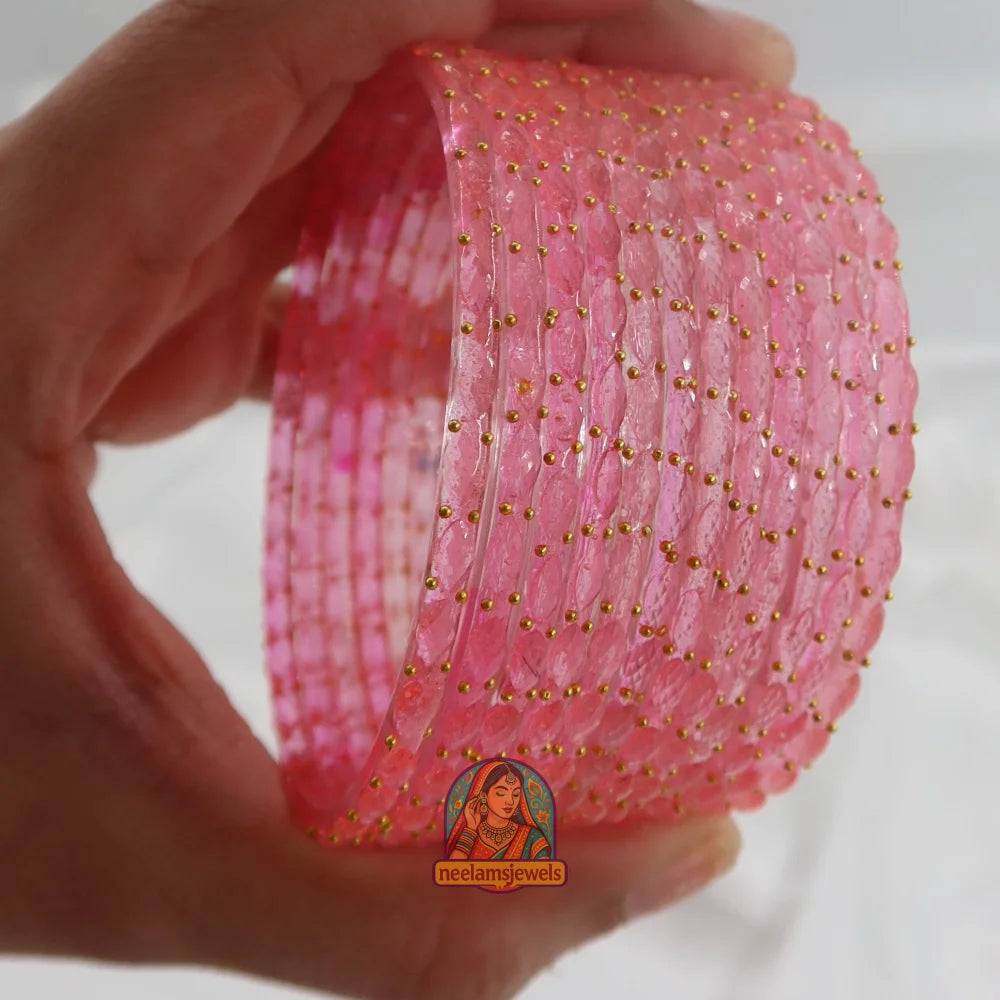 ’Petal Pink’ Crystal Cut Glass Bangle Set