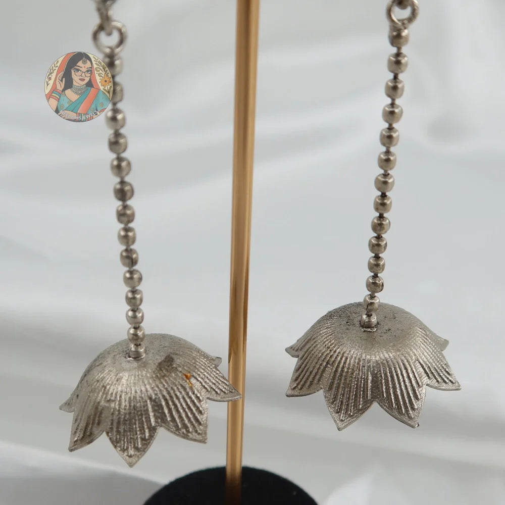 Phool Drop Silver Jhumka