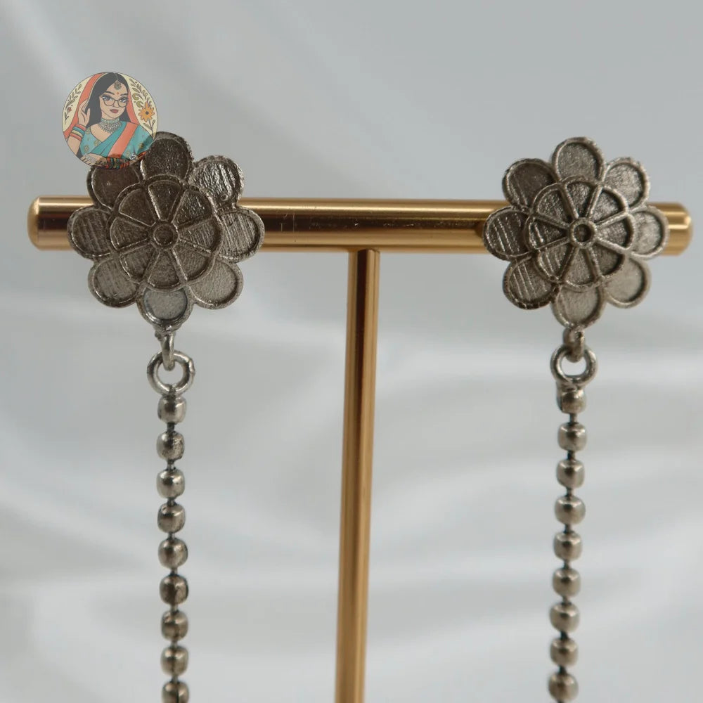 Phool Drop Silver Jhumka