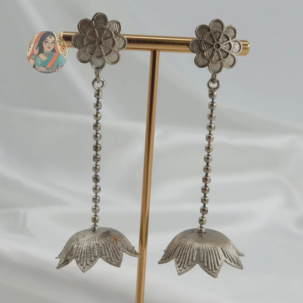 Phool Drop Silver Jhumka