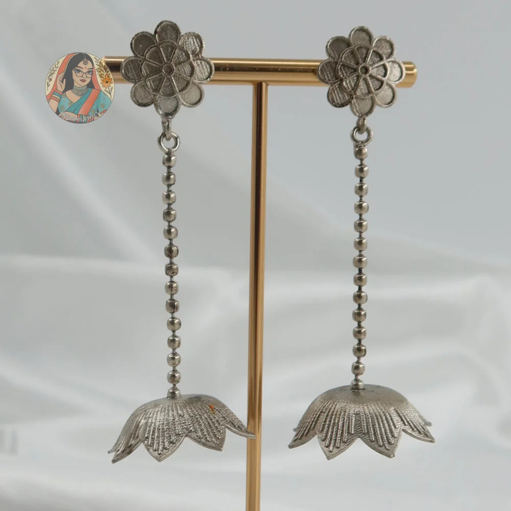 Phool Drop Silver Jhumka