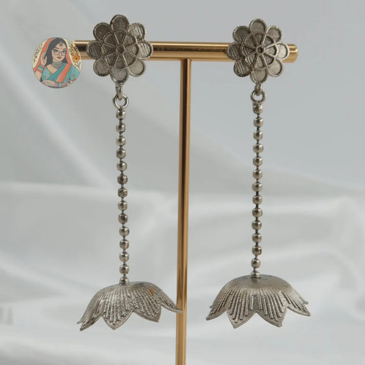 Phool Drop Silver Jhumka