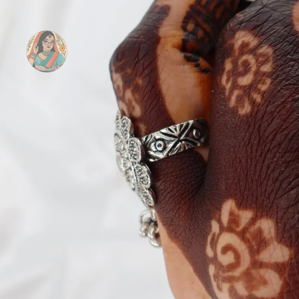 Phool Oxidized Silver Ring