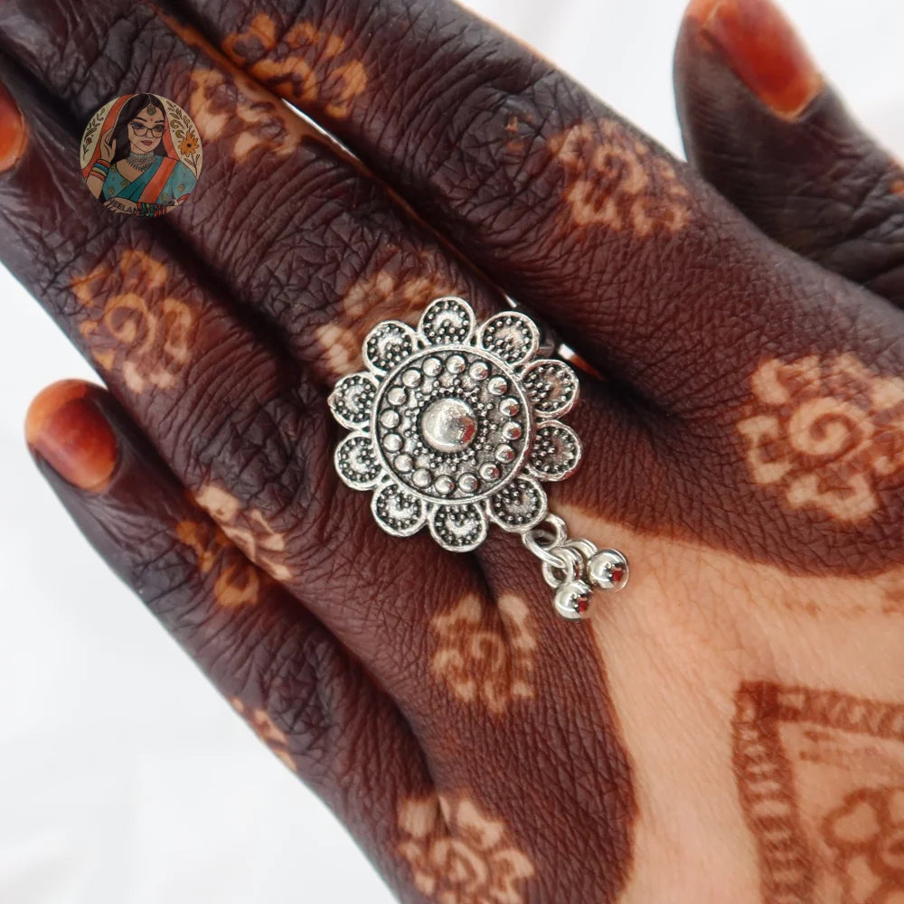 Phool Oxidized Silver Ring