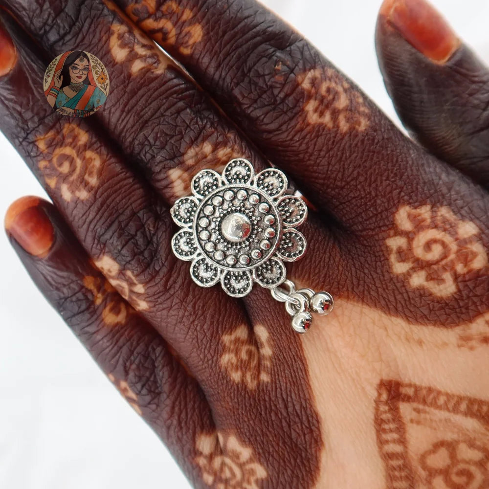 Phool Oxidized Silver Ring