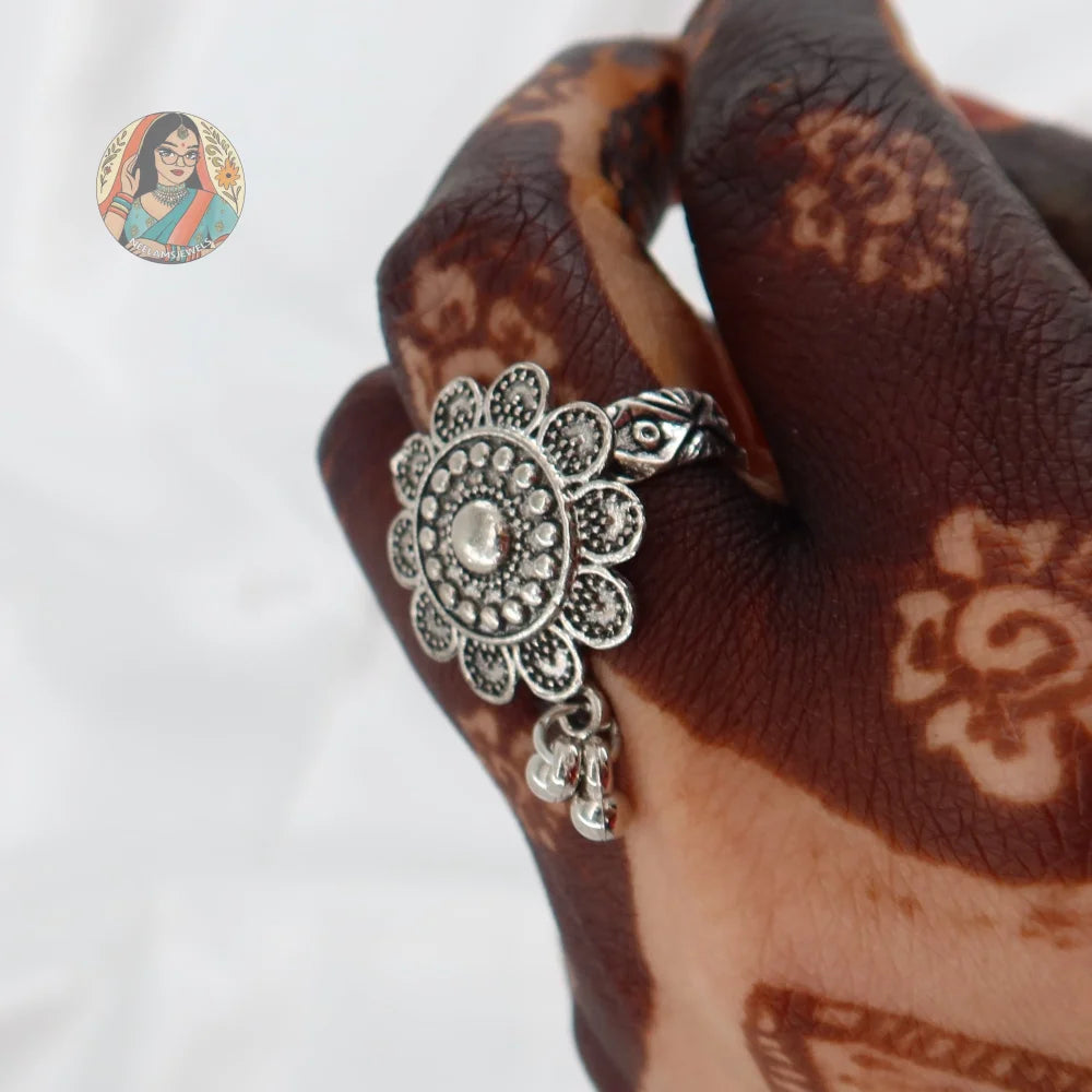 Phool Oxidized Silver Ring