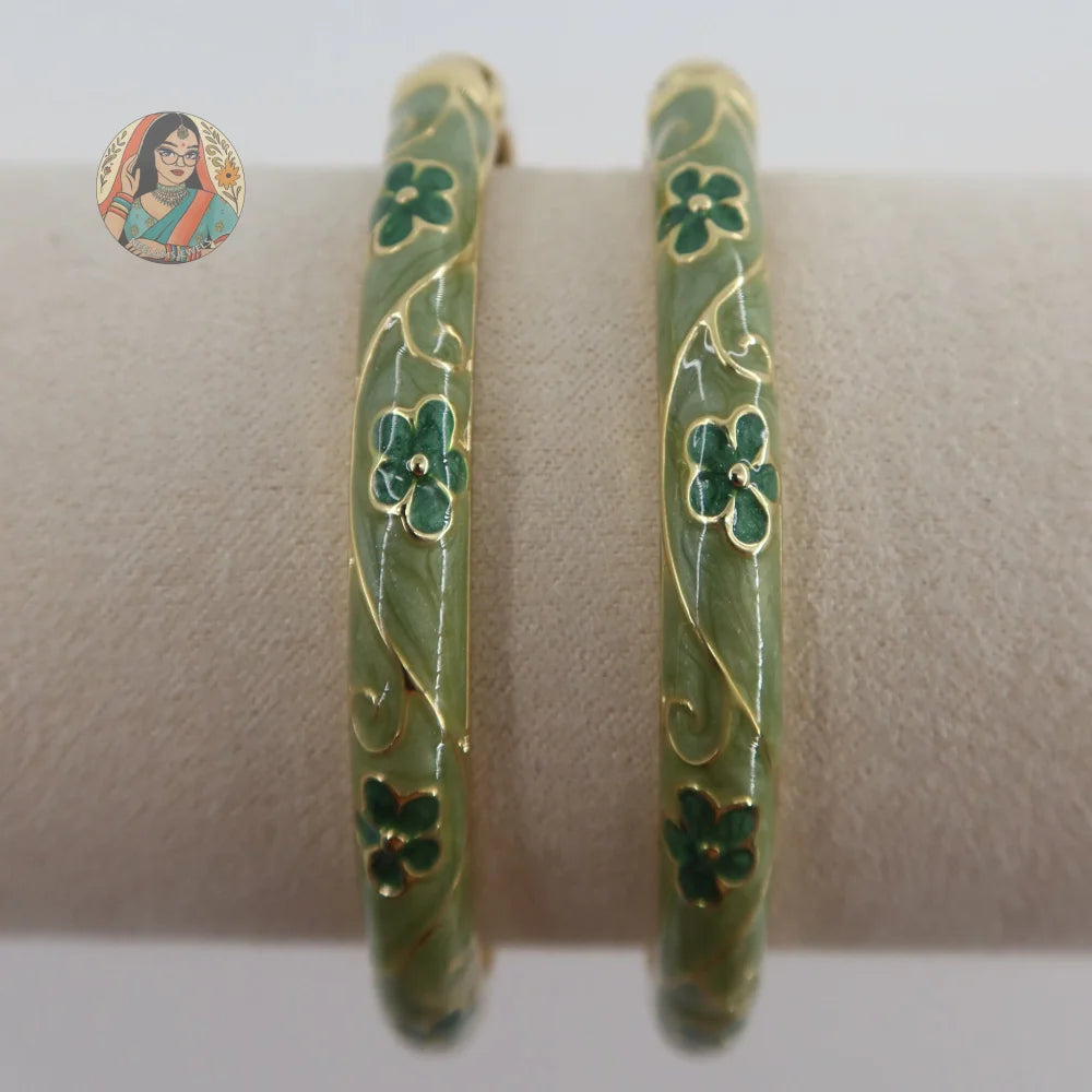 Phoolkari Meenakari Bangle 5 - Sage Green/Green