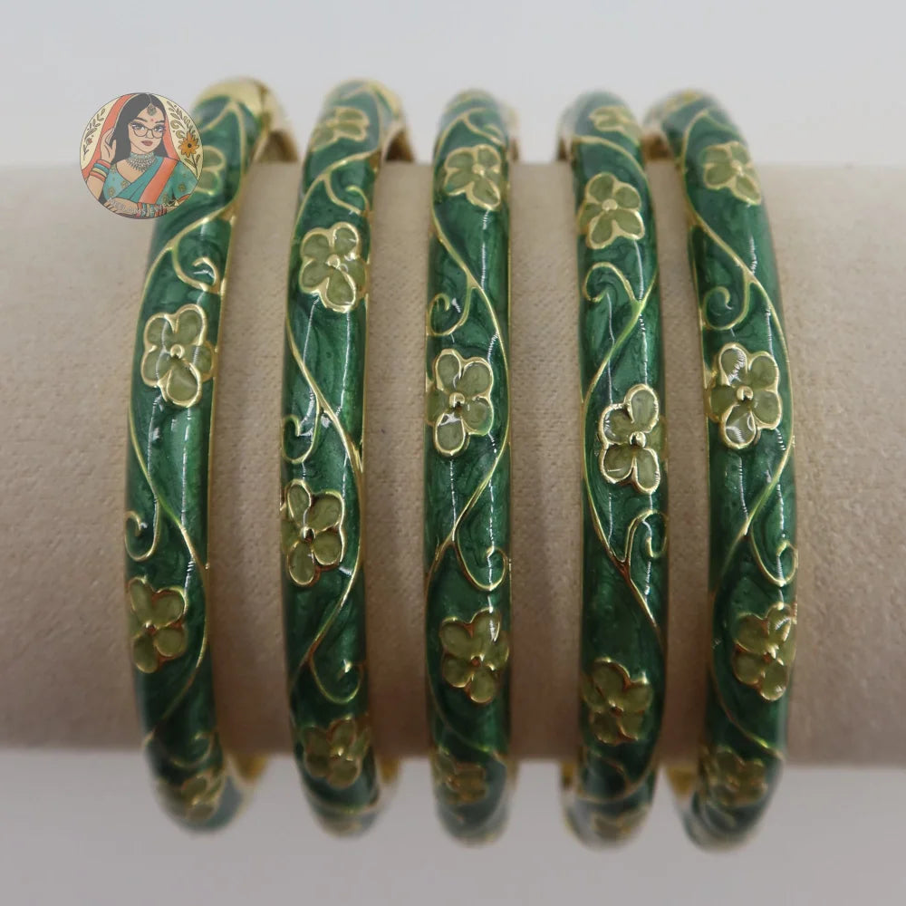 Phoolkari Meenakari Bangle 7 - Dark Green/Green