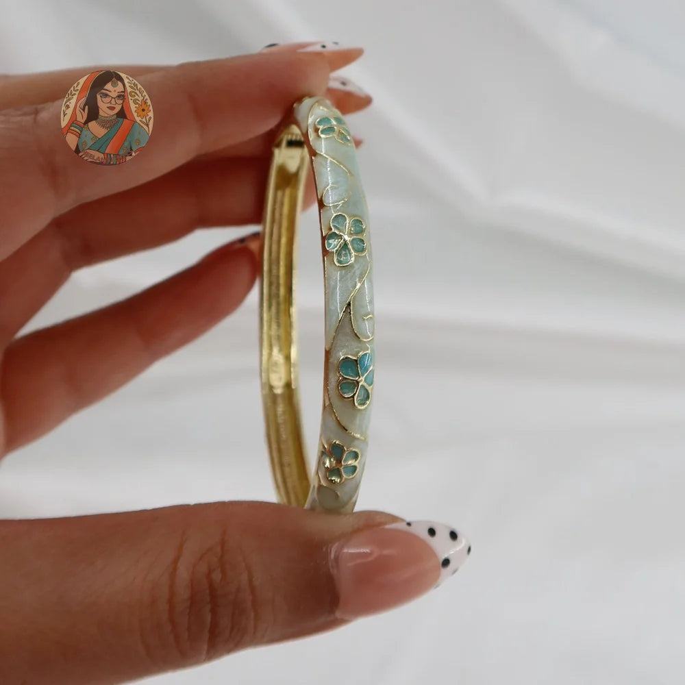 Phoolkari Meenakari Bangle - 7 - Light Blue/Turquoise