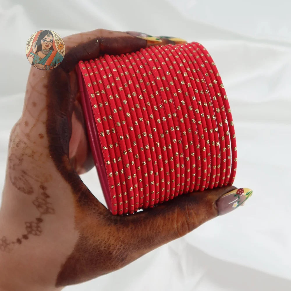 ’Pink’ Matte Gold Dotted Bangle Set