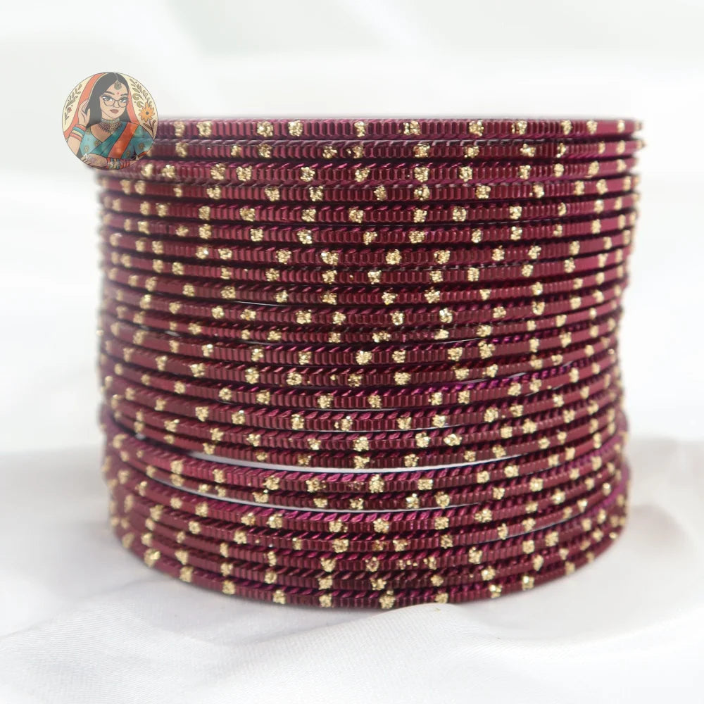 ’Plum’ Metallic Gold Dotted Bangle Set