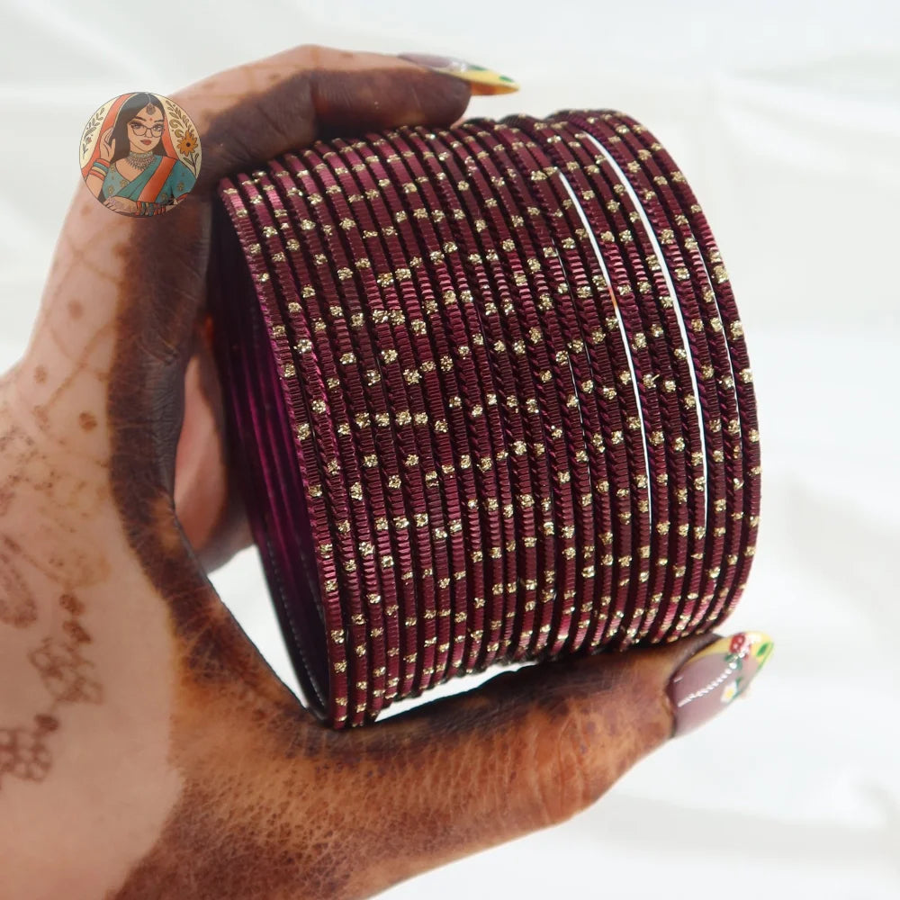 ’Plum’ Metallic Gold Dotted Bangle Set