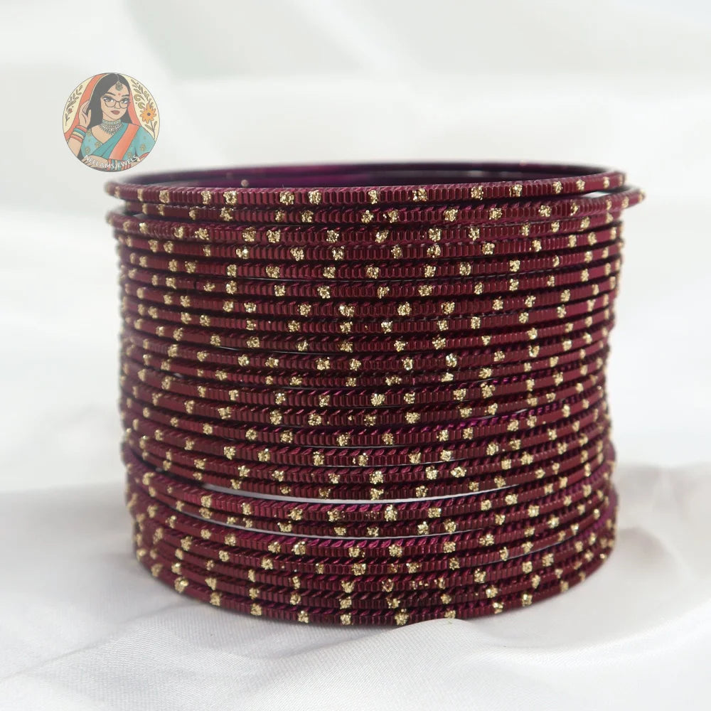 ’Plum’ Metallic Gold Dotted Bangle Set
