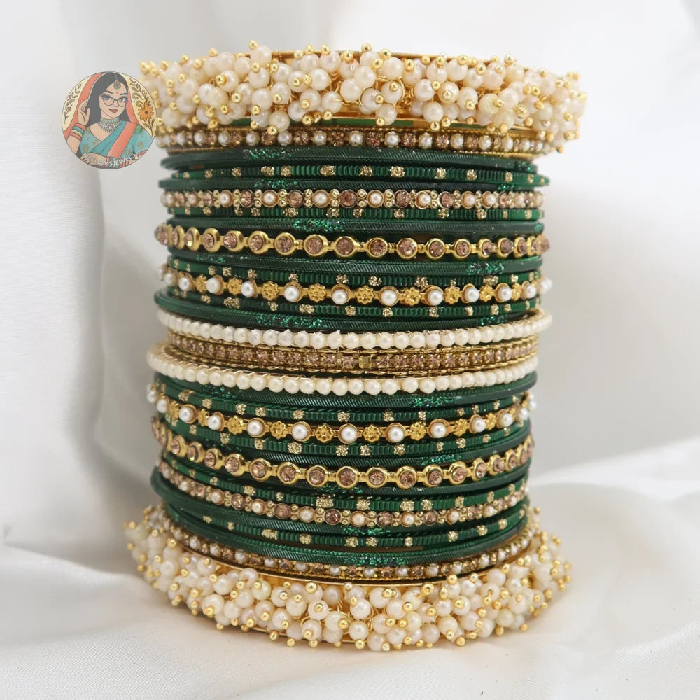 Preet Bangle Set: Forest Green