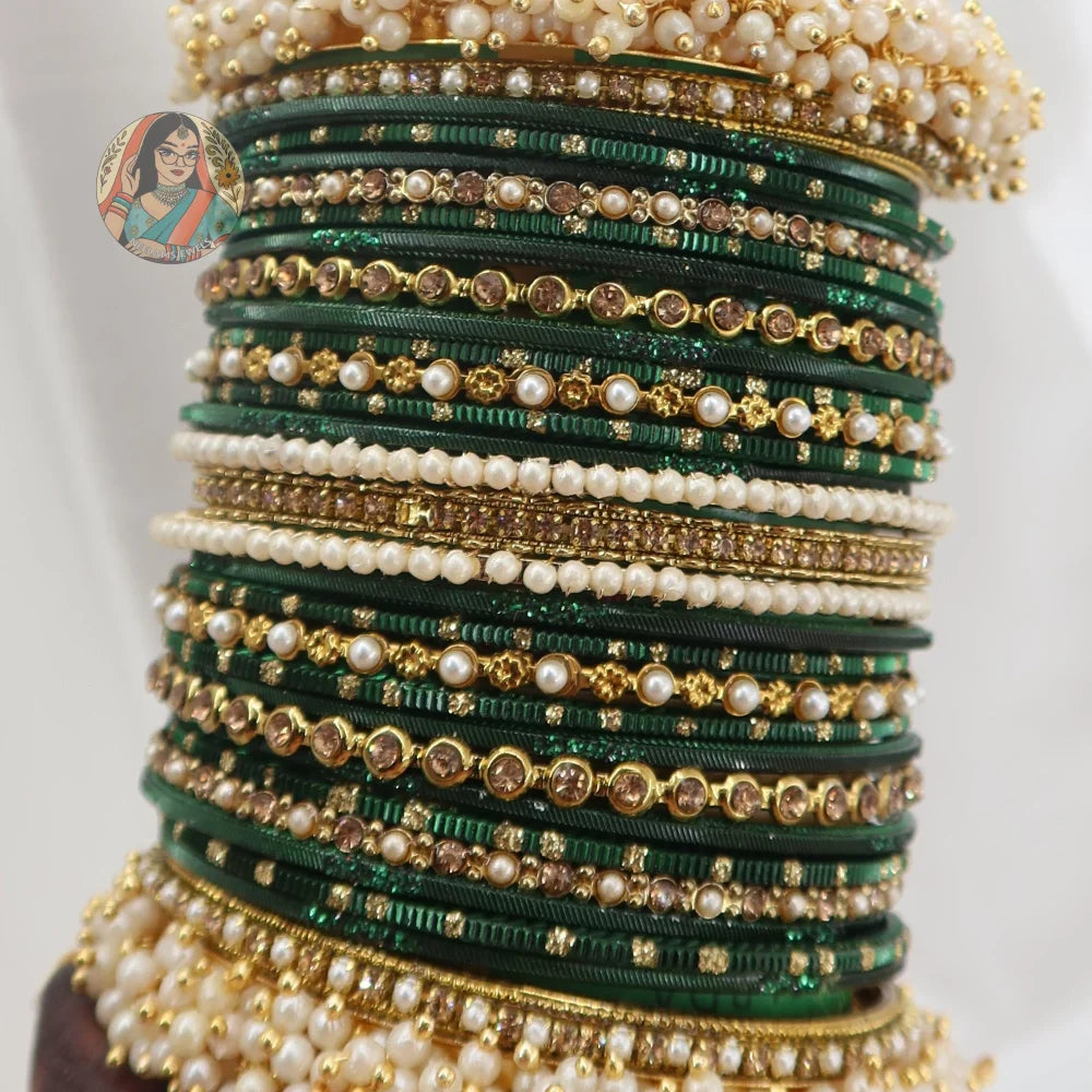 Preet Bangle Set: Forest Green