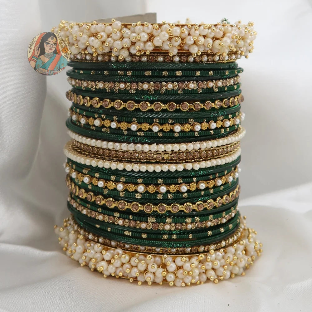 Preet Bangle Set: Forest Green