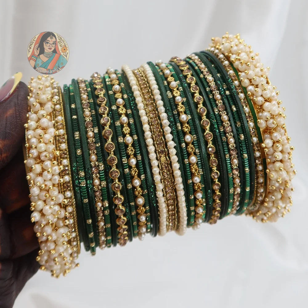 Preet Bangle Set: Forest Green
