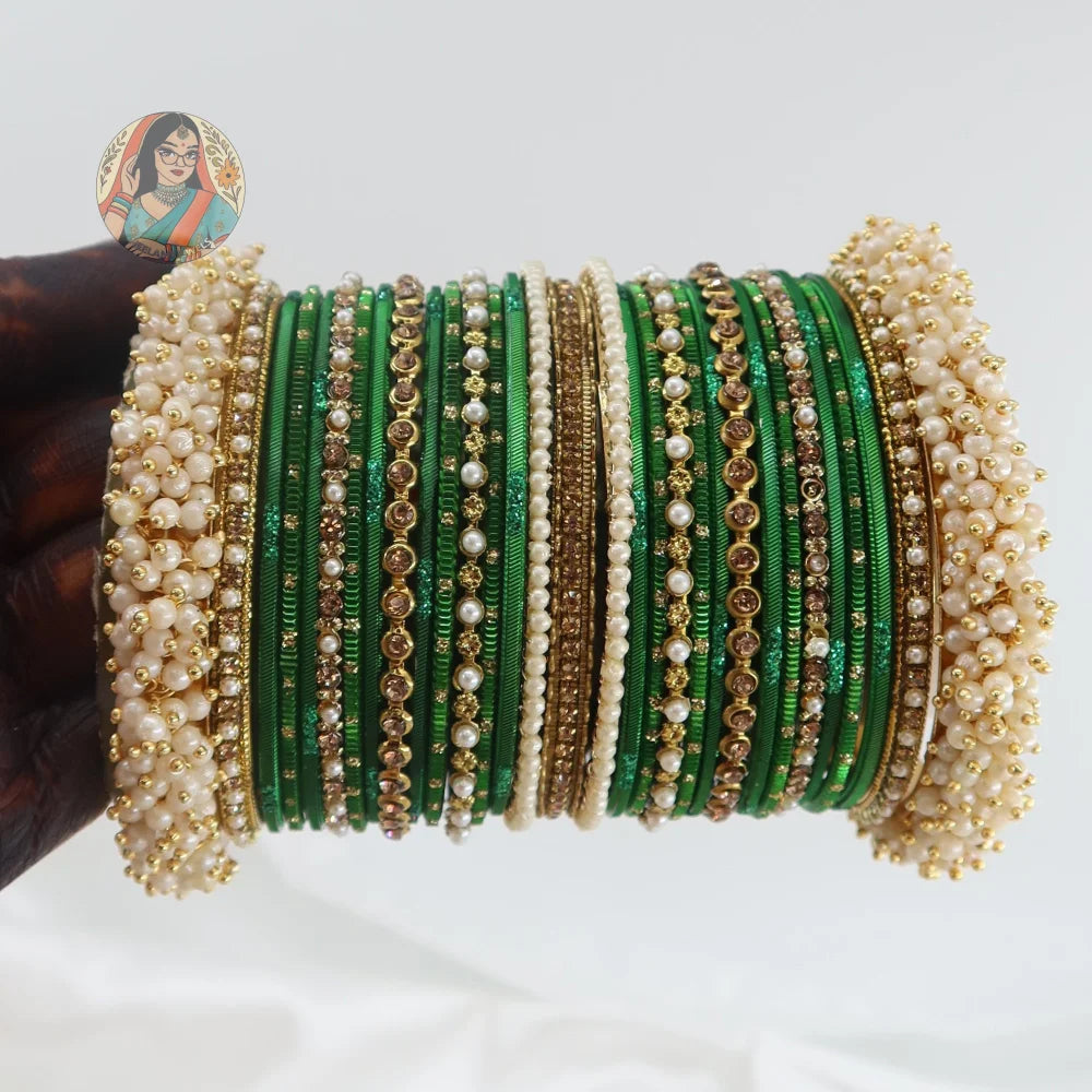 Preet Bangle Set: Green