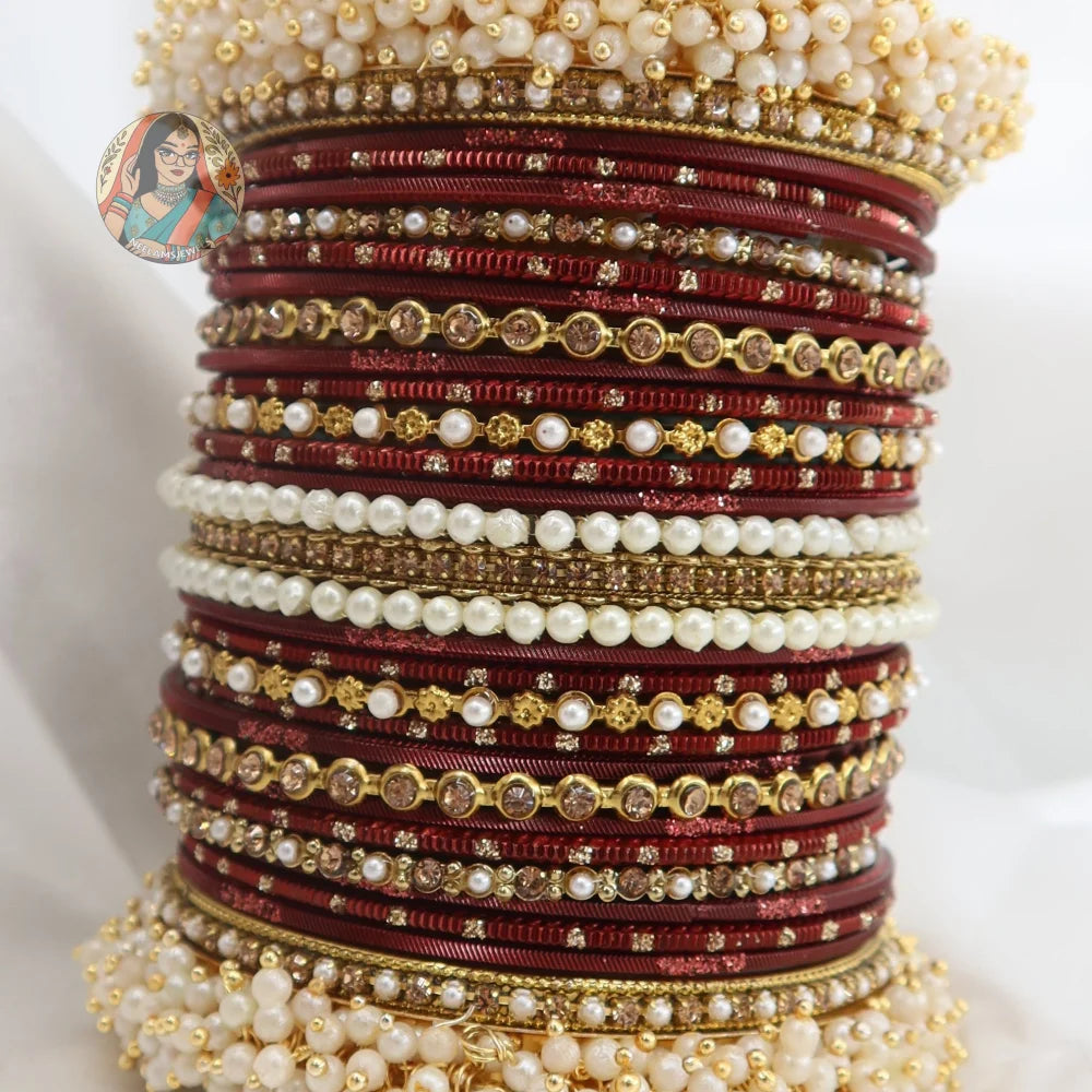Preet Bangle Set: Maroon