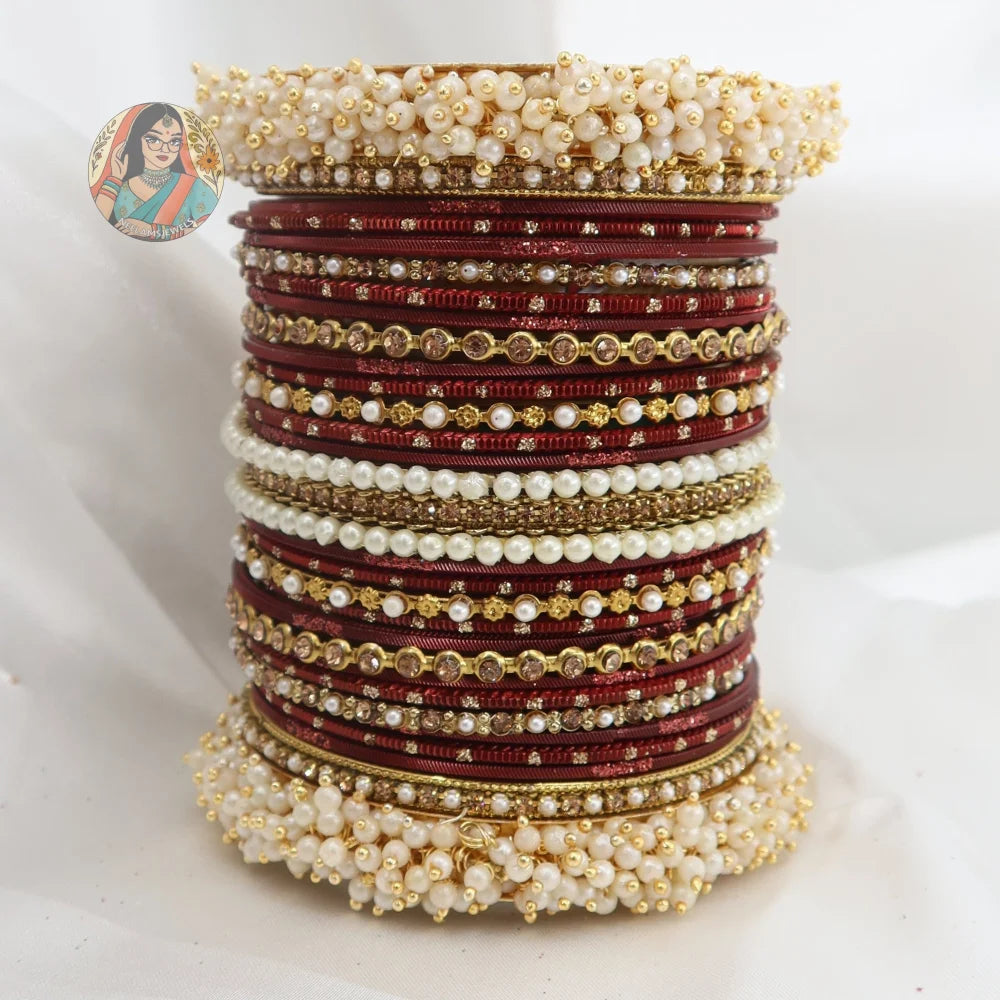 Preet Bangle Set: Maroon