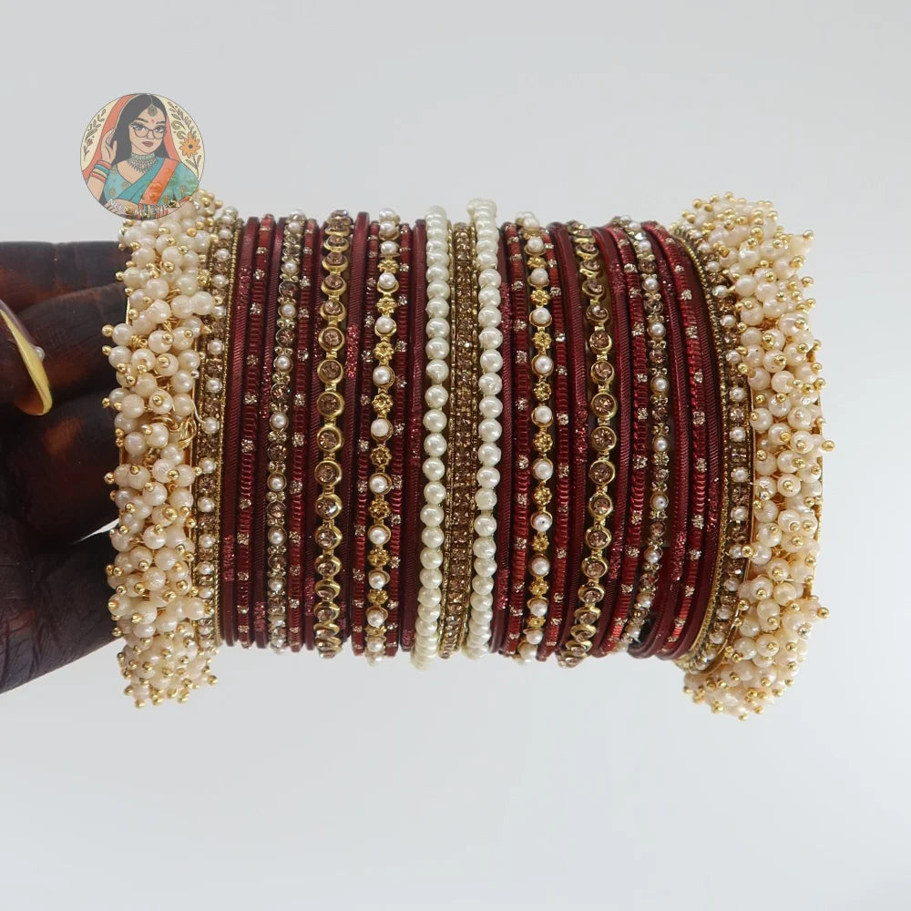 Preet Bangle Set: Maroon
