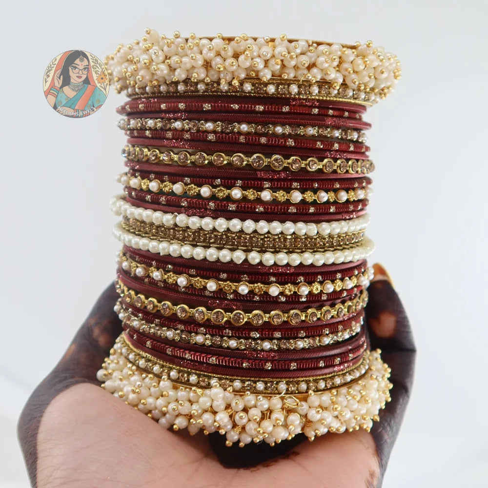 Preet Bangle Set: Maroon