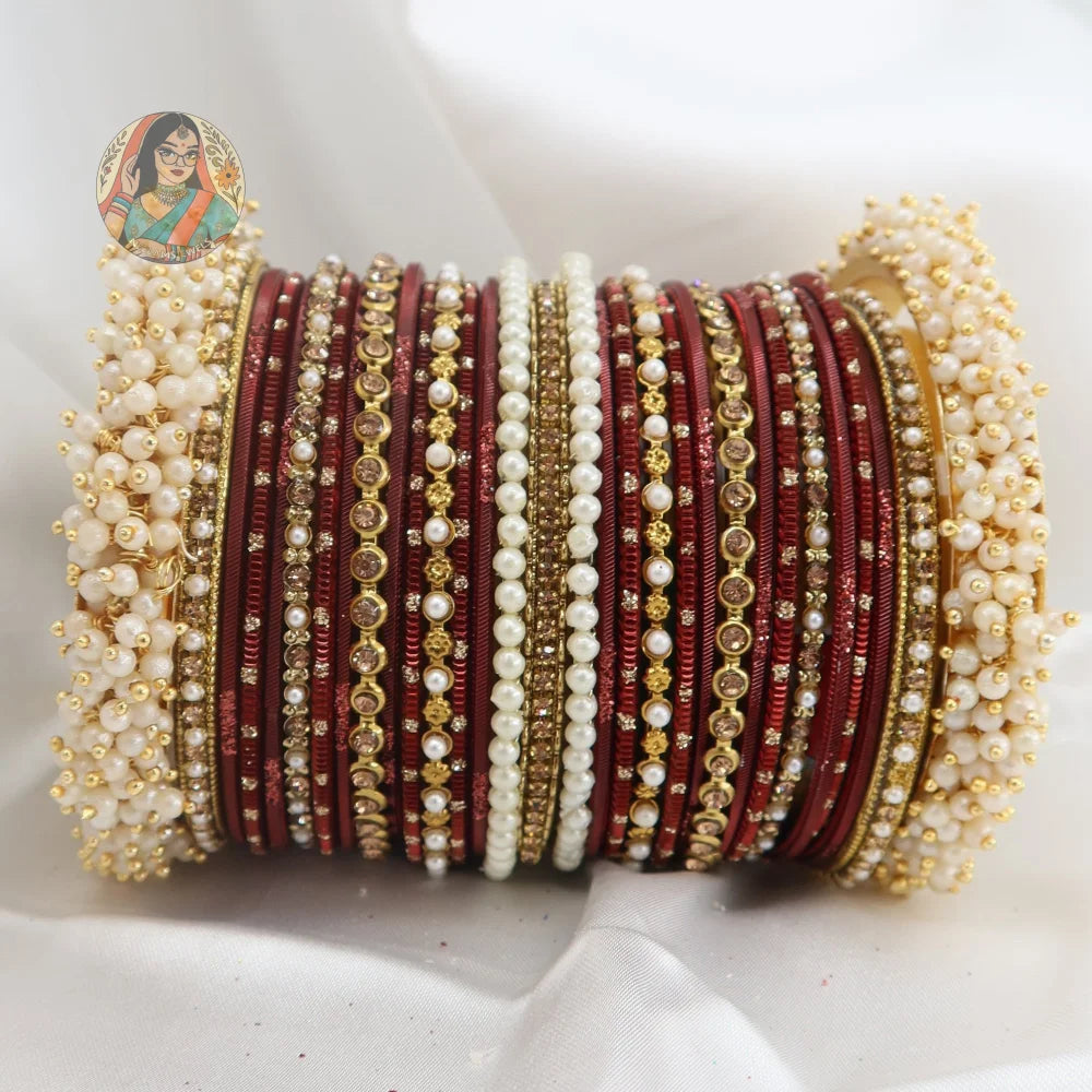 Preet Bangle Set: Maroon