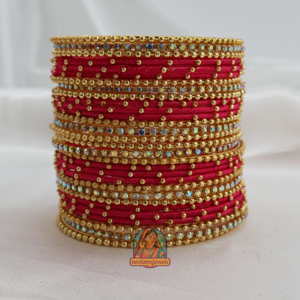Preeti Threadwork Bangle Stack Bright Pink / 2.4