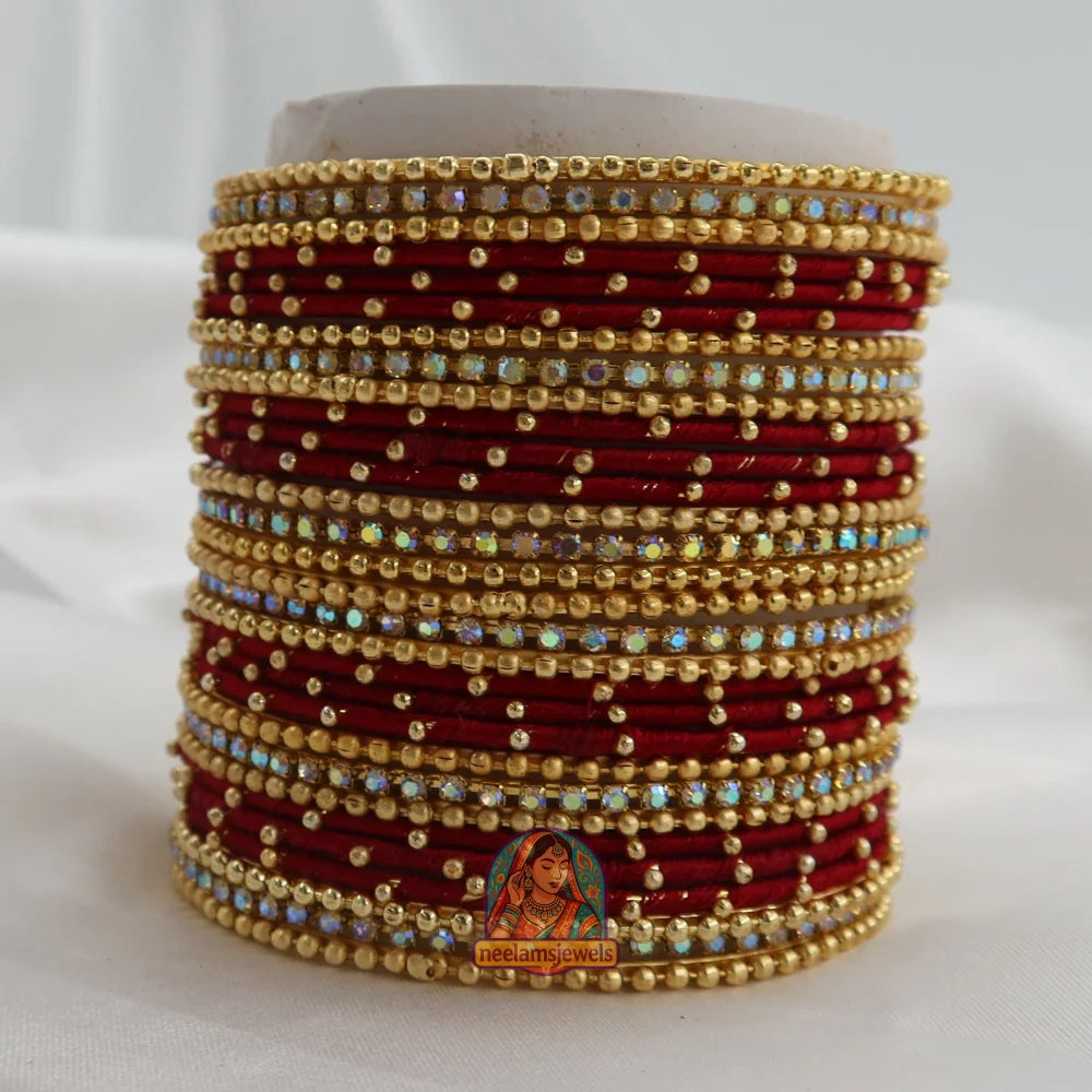 Preeti Threadwork Bangle Stack Maroon / 2.4