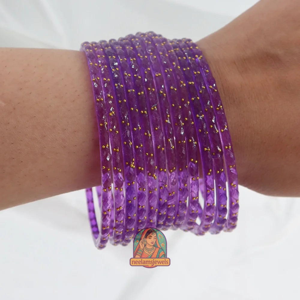 ’Purple’ Crystal Cut Glass Bangle Set