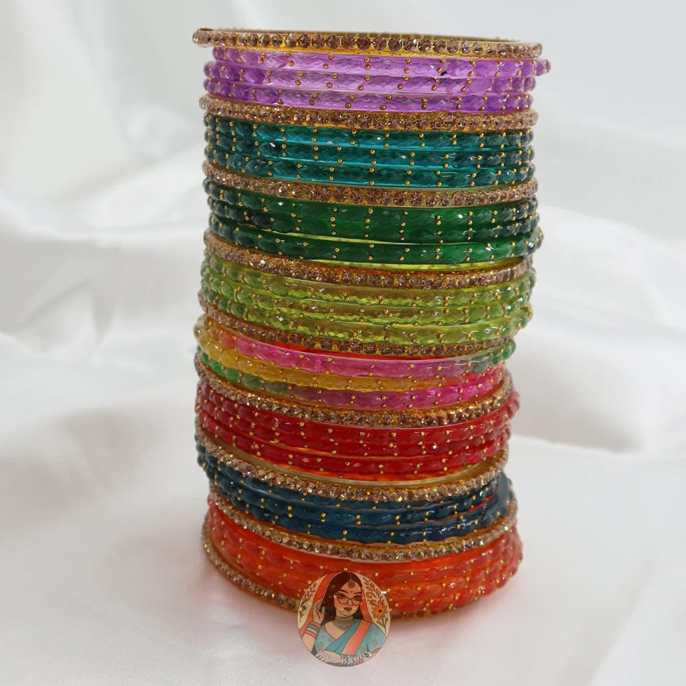 Raindrop Rainbow Glass Bangle Set