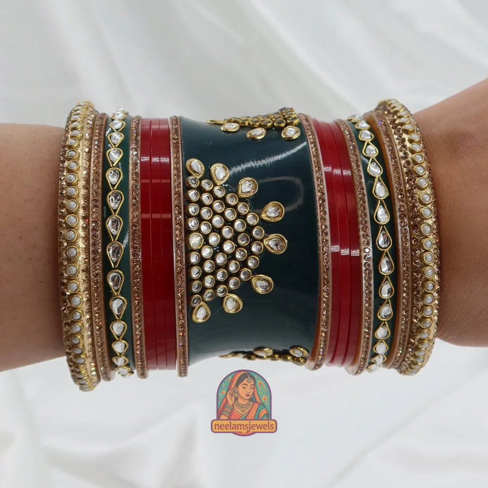 Rajwadi Meher Bangle Stack (Dark Green/Red)