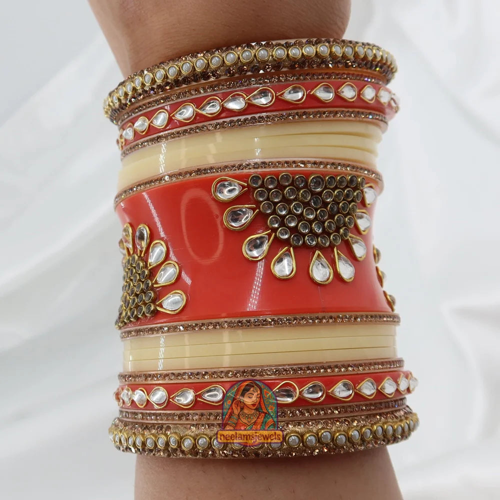 Rajwadi Meher Bangle Stack (Peach/Orange)