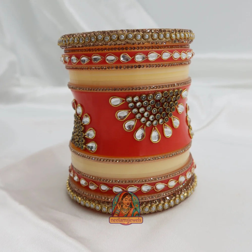Rajwadi Meher Bangle Stack (Peach/Orange)