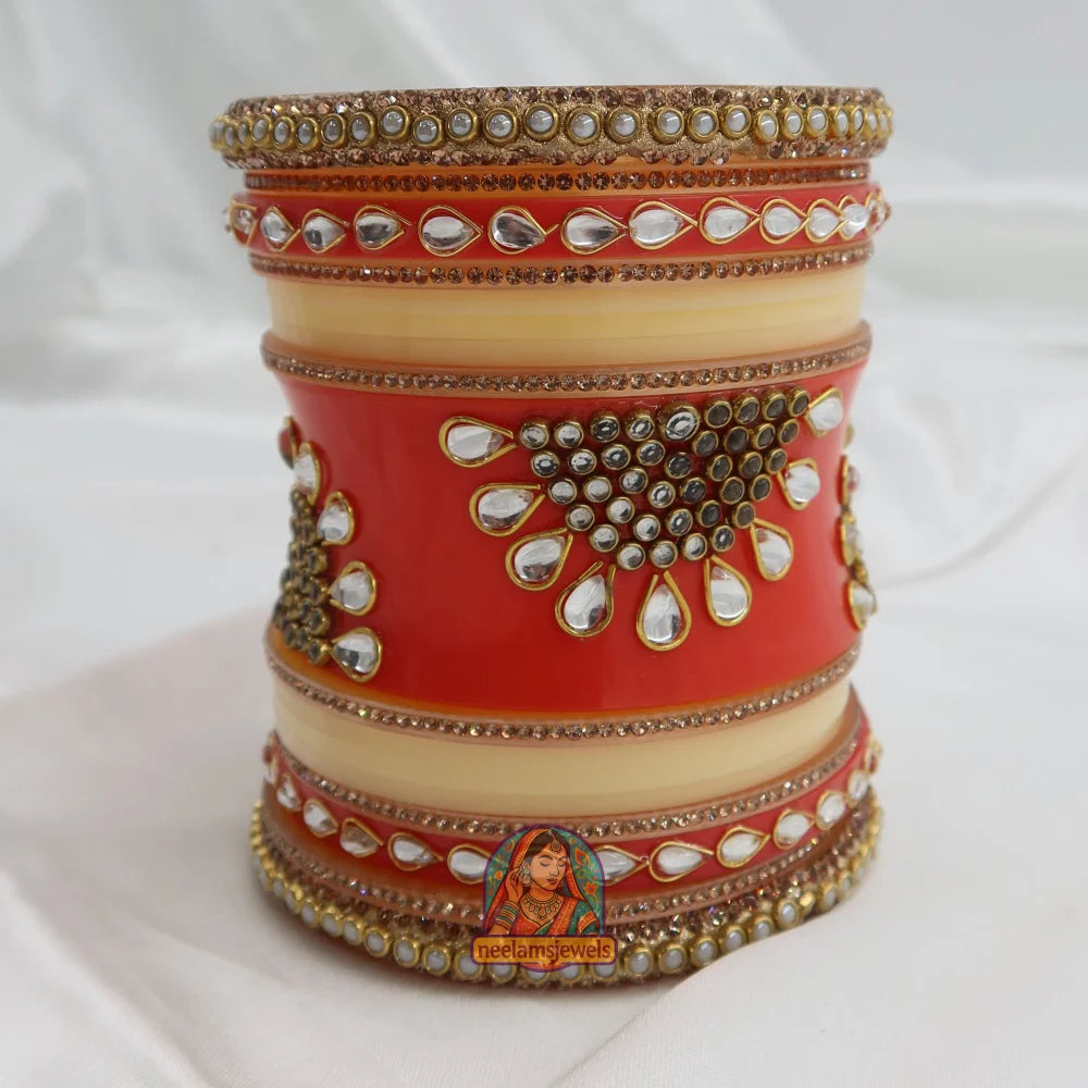Rajwadi Meher Bangle Stack (Peach/Orange)