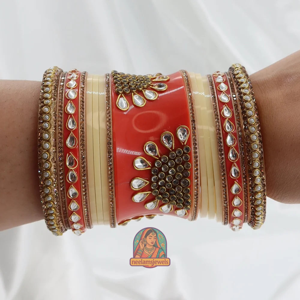 Rajwadi Meher Bangle Stack (Peach/Orange)