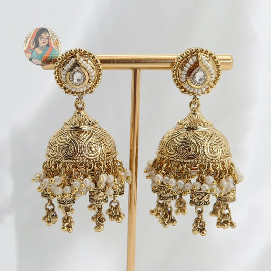 Raman Gold Jhumka Earrings