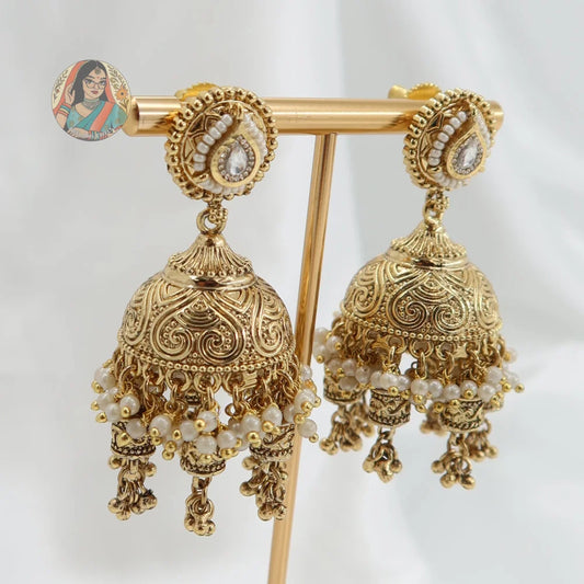 Raman Gold Jhumka Earrings