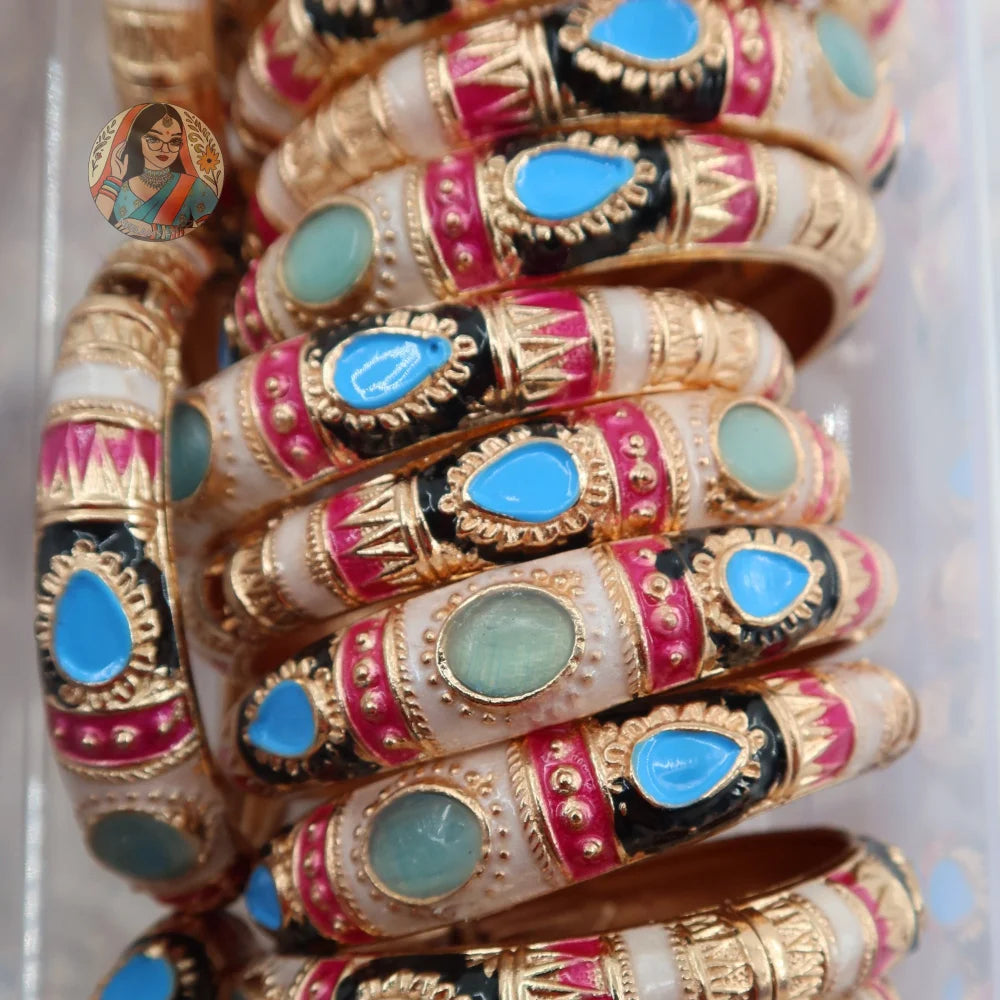 Rani Kada - Enamel Bangle - 2 - Black/Blue/White/Pink