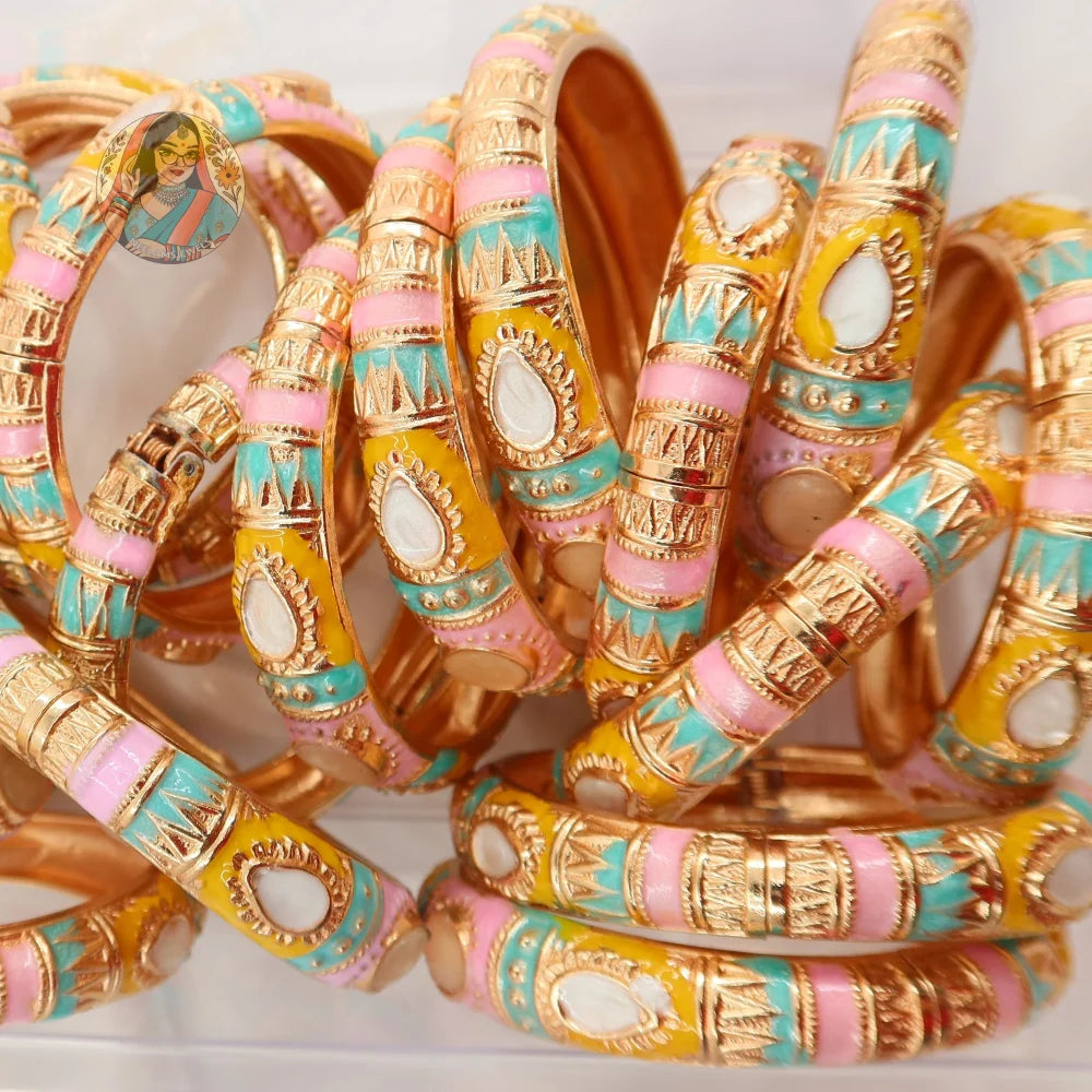 Rani Kada - Enamel Bangle - 3 - Yellow/White/Pink/Blue