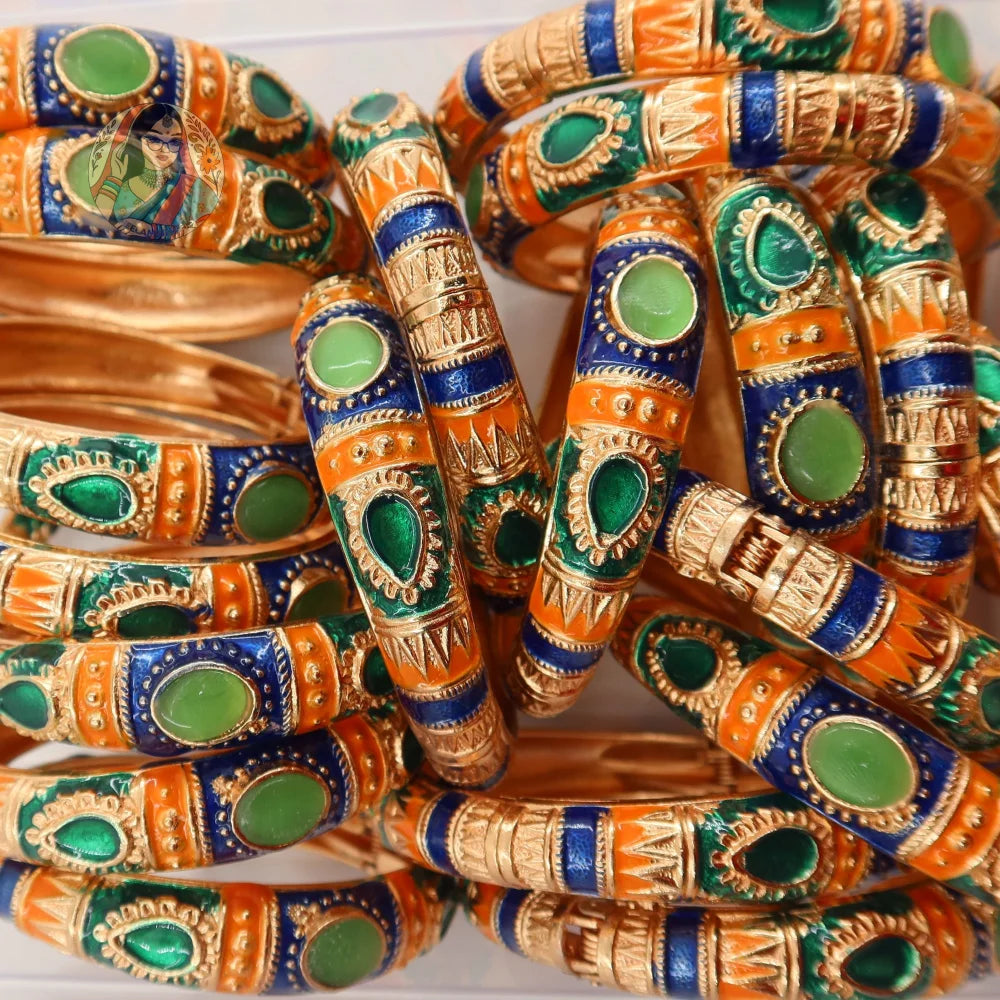 Rani Kada - Enamel Bangle - 4 - Orange/Blue/Green
