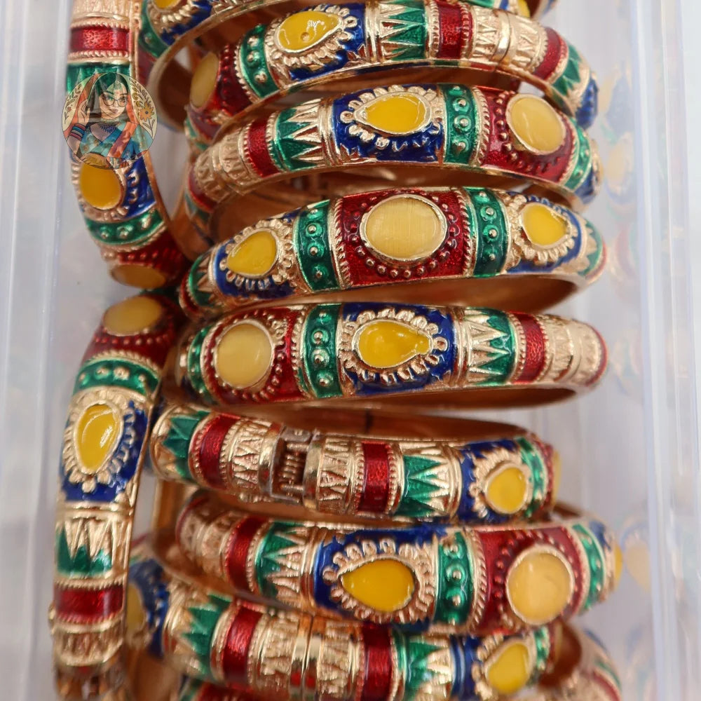 Rani Kada - Enamel Bangle - 5 - Yellow/Blue/Green/Red