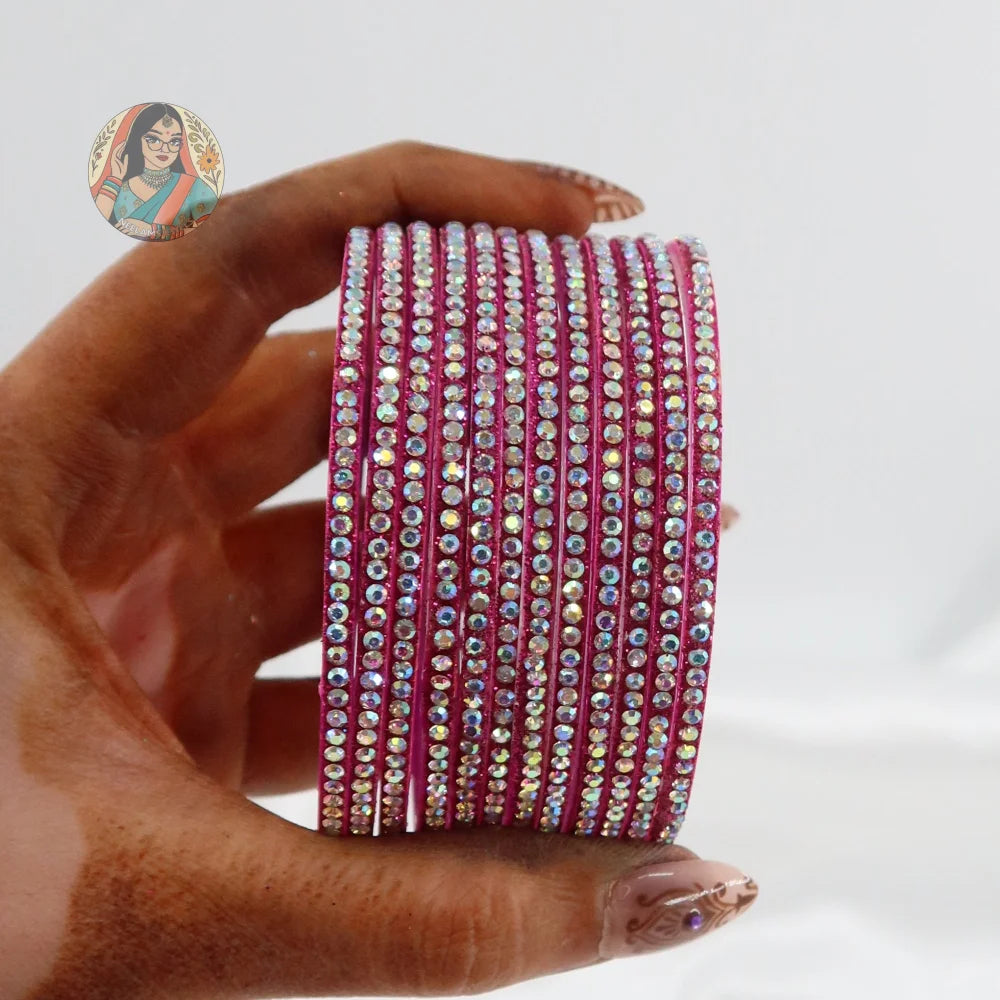 ’Rani Pink’ Bebo Glitter Glass Bangle Set