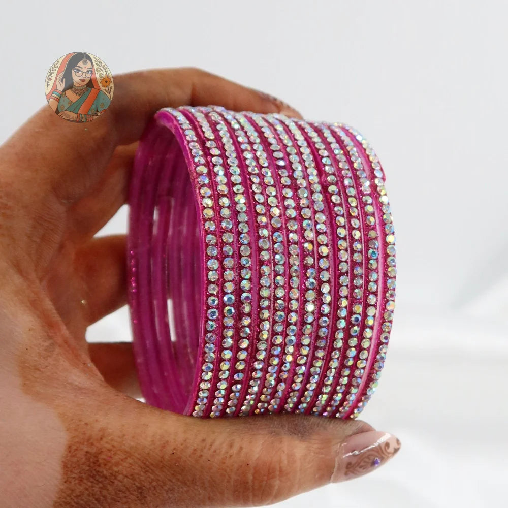 ’Rani Pink’ Bebo Glitter Glass Bangle Set