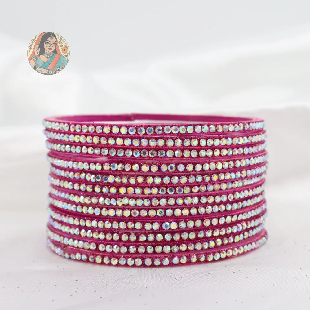 ’Rani Pink’ Bebo Glitter Glass Bangle Set