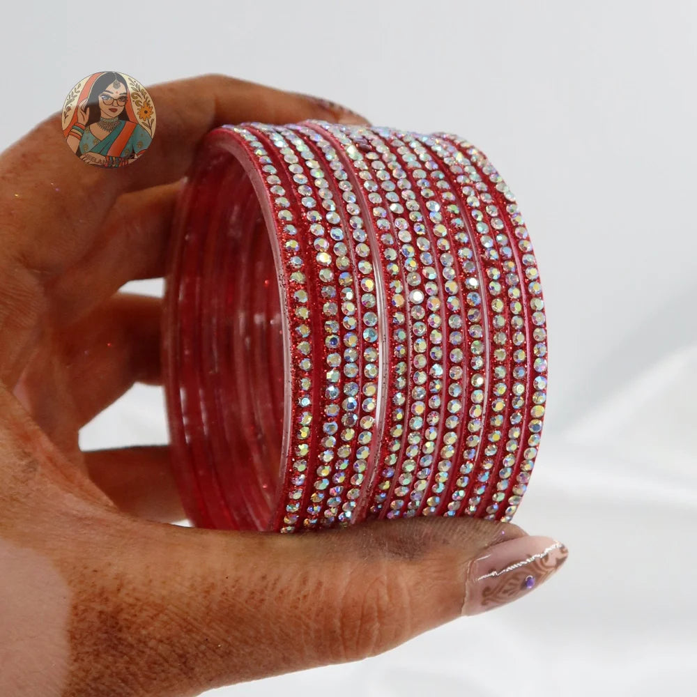 ’Red’ Bebo Glitter Glass Bangle Set