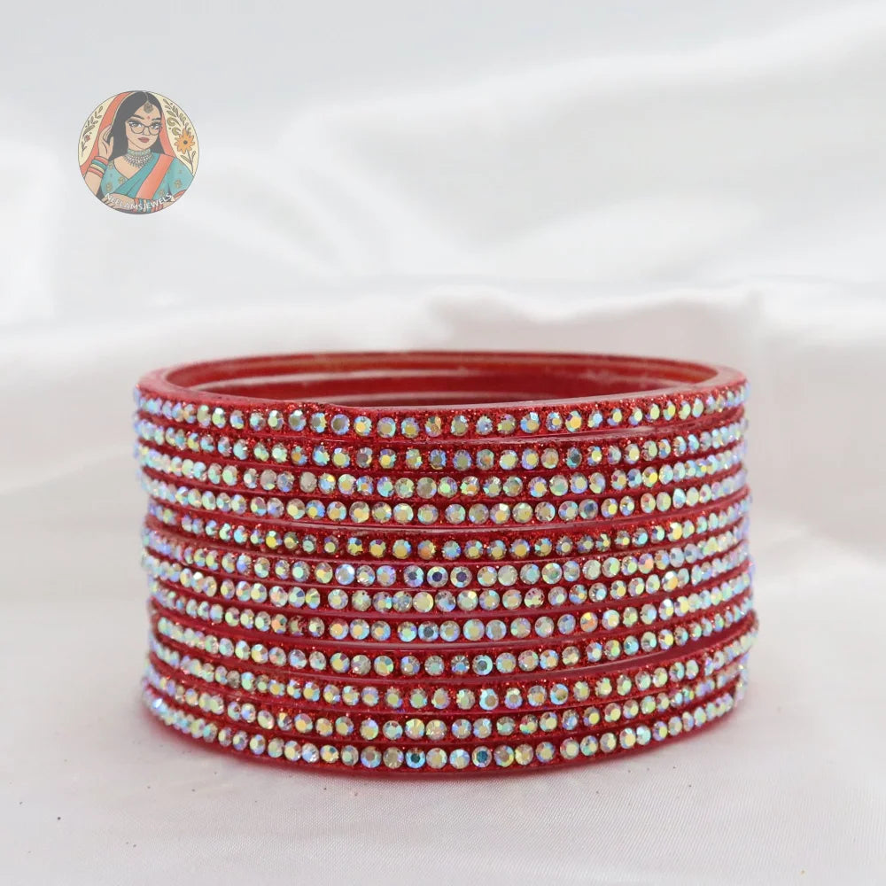 ’Red’ Bebo Glitter Glass Bangle Set