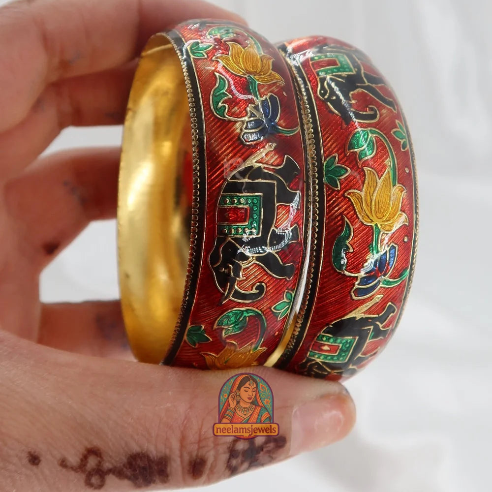 Red Elephant/Yellow Lotus Meenakari Kada 2.6